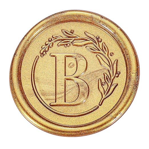Yoption Vintage Letter B with Wreath Wax Seal Stamp Kit with 120 Antique Gold Wax Seal Beads
