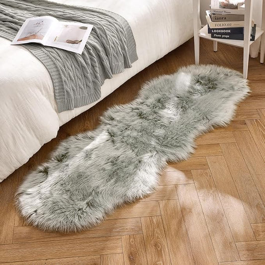 MIULEE Luxury Super Soft Fluffy Area Rug Faux Fur Sheepskin Rug Decorative Plush Shaggy Carpet for Bedside Sofa Floor 2 x 6 Feet, Light Grey