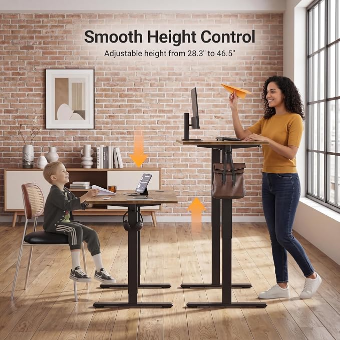 Claiks Electric Small Standing Desk, 35x20 Inch, Rustic Brown | Adjustable height for sit-stand, 156lbs capacity, scratch-resistant surface, 3 memory presets, cable management & hook.