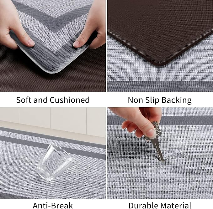 Mattitude Kitchen Mats Set of 2,Cushioned Anti-Fatigue Non-Skid Rug Sets Ergonomic Comfort Standing Mat for Kitchen, Floor, Office, Sink, Laundry, Gray and Gray