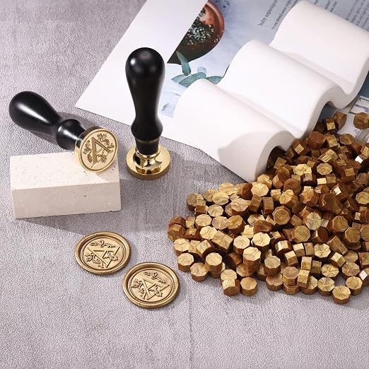 Yoption Traditional Initial Alphabet Wax Seal Stamp with Antique Gold Wax Seal Beads Kit for Wedding Engagement Party Invitation Envelope Christmas Gift Wrap - Letter A