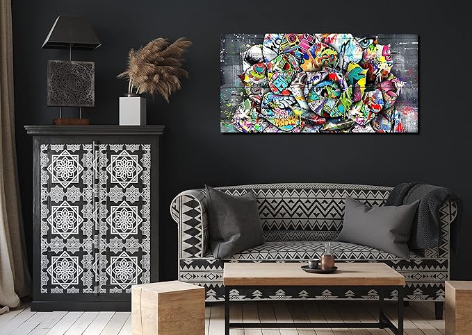 SIXTTART Floral Wall-Decor - Banksy Canvas Wall Decor - Graffiti Wall Art for Living Room Ready To Hang Size 40" x 20"