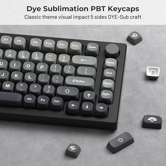 XVX PBT Keycaps-MOA Keycap, Custom Keyboard Keycaps 60 65 75 100 Percent, 5 Side Dye Sublimation, 132 Keys Keycap Set for Cherry Gateron MX Switches Keyboards, Gradient Gray