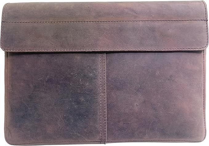 Calyx Leather Folder, Full Grain Leather File Folder Organizer Document Holder, Leather Portfolio for Men – Spacious Leather Folio Laptop Sleeve Case for 13" Laptops, MacBook & Tablets (Rustic Brown)