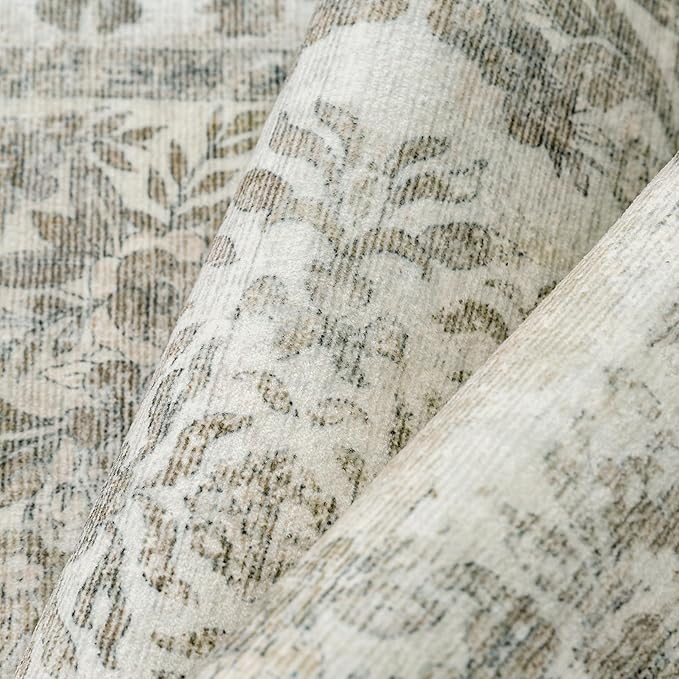 PureCozy 2x4 Runner Rug Beige Washable Hallway Kitchen Bedroom Vintage Distressed Bathroom Non Slip Medallion Floral Carpet Indoor Retro Throw Floor Mat for Office Dining Laundry Living Room