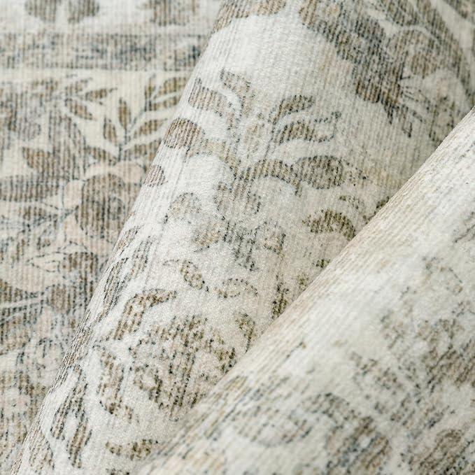 PureCozy 2x5 Runner Rug Beige Washable Hallway Kitchen Bedroom Vintage Distressed Bathroom Non Slip Medallion Floral Carpet Indoor Retro Throw Floor Mat for Office Dining Laundry Living Room