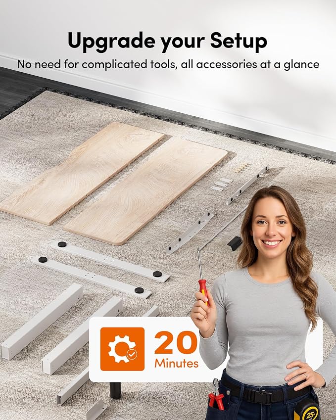 FEZIBO 55 x 24 Inchs Electric Standing Desk, Height Adjustable, Sit Stand Up, Computer Office Desk with Splice Board, White Frame/Maple Top