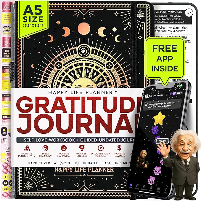Gratitude Journal for Women & Men - 5 Minute Self Care Journal | 90-Day Undated Daily Planner for Positivity, Affirmations & Manifestation | Guided Mindfulness, Reflection | Vision Board + Stickers