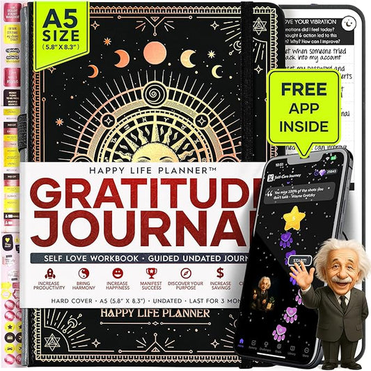 Gratitude Journal for Women & Men - 5 Minute Self Care Journal | 90-Day Undated Daily Planner for Positivity, Affirmations & Manifestation | Guided Mindfulness, Reflection | Vision Board + Stickers