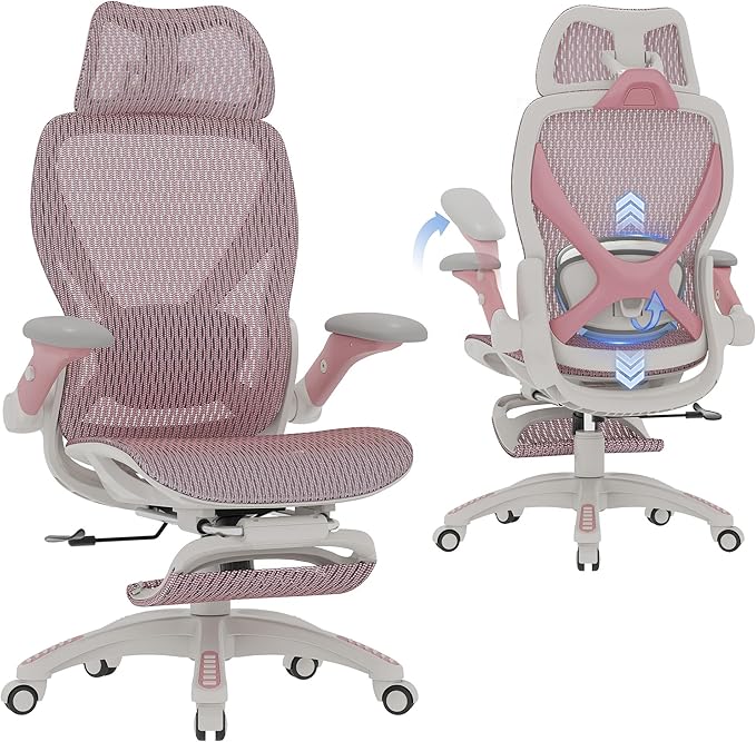 ELABEST X100 Ergonomic Mesh Office Chair with Footrest, Big and Tall Hone Desk Chair with 5D Flip-Up Arms, Adjustable 3D Lumbar Support,Gaming & Executive Computer Chairs