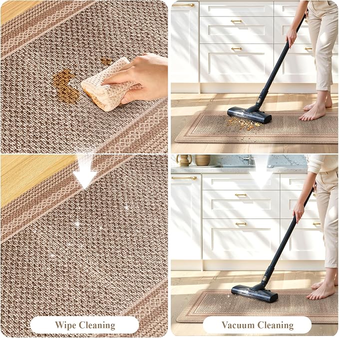 KIMODE Anti Fatigue Kitchen Mats for Floor,Farmhouse Kitchen Rugs Sets of 2 | Cushioned Kitchen Floor Mats,Comfort Standing Mat for Kitchen Decor Laundry Office Desk Apart Grayish Brown 17"x47"+17"x29"