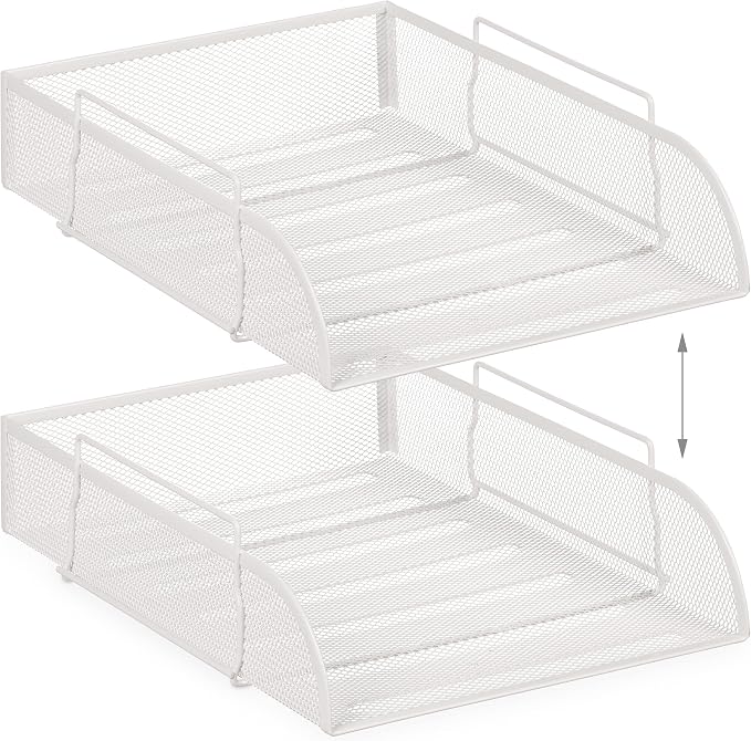 Relaxdays Desk Organiser Set, 100% steel, White, 8.5 x 26.5 x 33.5 cm