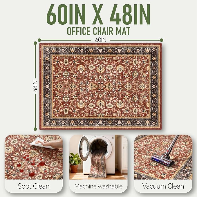 48"x60" Office Chair Mat for Hardwood, Under Desk Chair Mat for Home Office, Anti-Slip Office Rugs for Rolling Chairs, Floor Protector Washable Rugs Burgundy