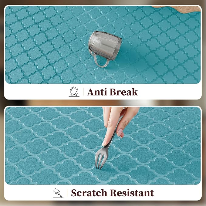 Arenarug Upgrade Scalloped Embossed Kitchen Mats for Floor 2PCS Cushioned Anti Fatigue Waterproof Foam Kitchen Rugs Non Slip Washable Comfort Standing Mat for Sink Laundry, 17.3"x30"+17.3"x47", Blue