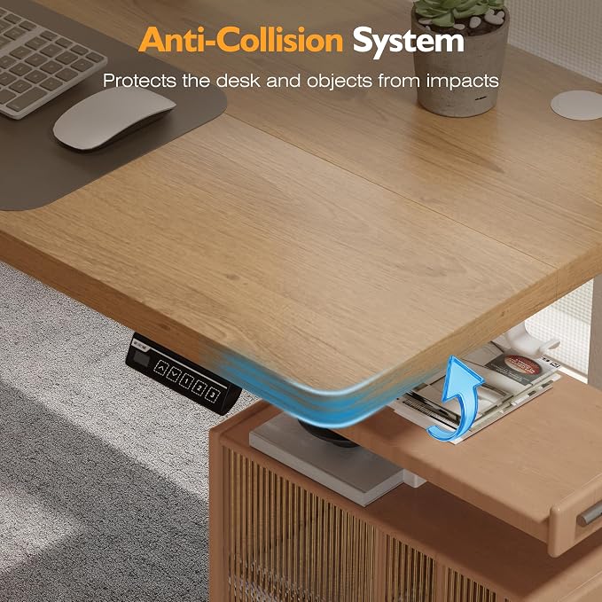 Monomi 59 inch Electric Standing Desk with Memory Preset, Adjustable Height Standing Desk for Home Office & Gaming, Large Computer Desk with Anti-Collision, Natural