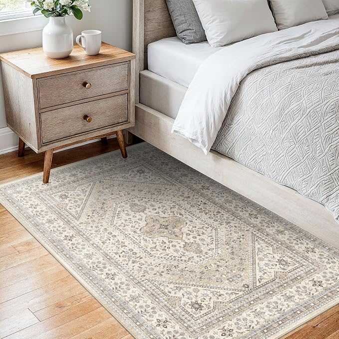 Washable 2x4 Runner Rug for Entryway: Non Slip Kitchen Rugs with Rubber Backing Soft Pet-Friendly Mats Stain Resistant Low Pile Carpet for Hallway Bedroom Bathroom Laundry Home Decor Beige/Gray