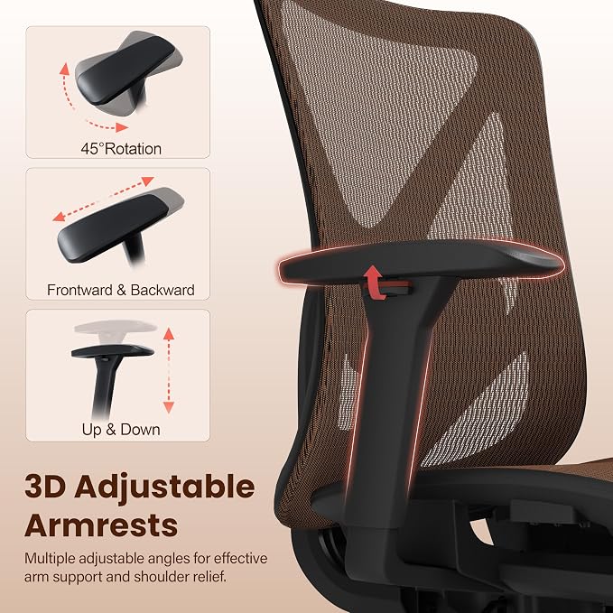Ergonomic Office Chair, Mesh Computer Desk Chairs with Adjustable Lumbar Support, 3D Armrests, Tilt Function, Comfy Wide Seat, Swivel Executive Work Task Chair for Company and Home