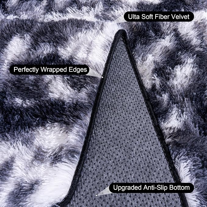 Black and White Rug for Living Room, 8x10 Area Rug for Bedroom, Bedside Indoor Floor Fluffy Shag Carpet, Plush Soft Rug for Boys Girls Kids Room Nursery Dorm Home Decor