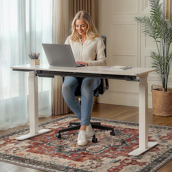 48"x72" Office Chair Mat for Hardwood Tile Floor, Under Desk Carpet Protector for Rolling Computer Chair Mat, Machine Washable Area Rug, Anti-Slip 1/5" Thick Low Pile Thin Vinyl Floor Mat, Annatto