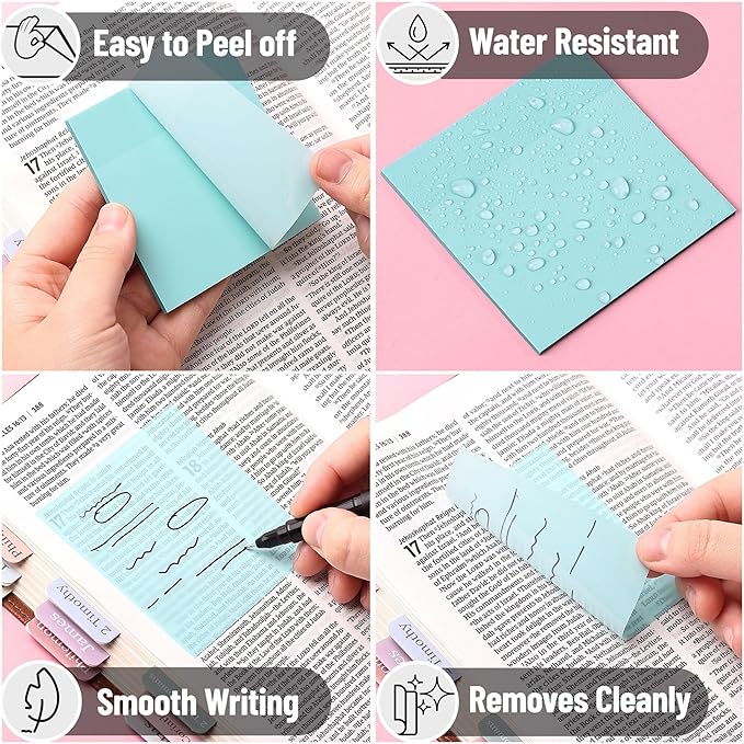 Mr. Pen- Transparent Sticky Notes, 3x3, 200 Sheets, Morandi Colors, See Through Sticky Notes Clear, Translucent Sticky Notes, Stocky Notes for Bible Journaling