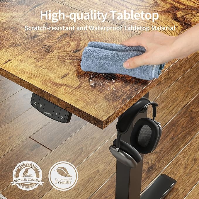 Agilestic Electric Standing Desk, 40 x 24 Inches Height Adjustable Desk, Sit Stand up for Work Office Home, Ergonomic Rising Computer Table with Memory Preset, Rustic Brown