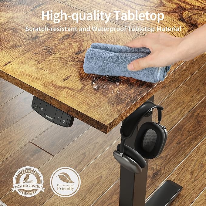 Agilestic Electric Standing Desk, 60 x 24 Inches Height Adjustable Desk, Sit Stand up for Work Office Home, Ergonomic Rising Computer Table with Memory Preset, Rustic Brown