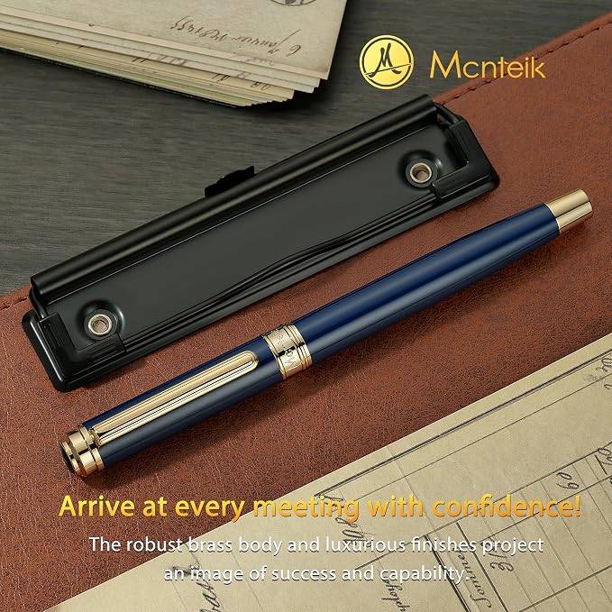 MCNTEIK 317 Fountain Pen,Stunning Luxury Piano Lacquer,18K Gilded Nib(Fine),Gorgeous 24K Gold Finish, Ink Converter,Best Gift for Men&Women-Elegant,Executive,Nice Pens for Writing, BU-F
