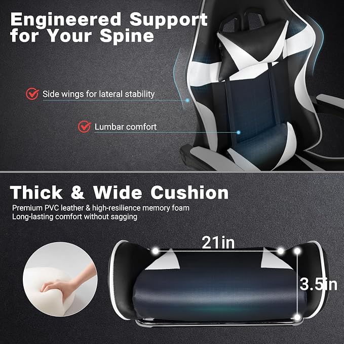 Gaming Chair with Footrest and Lumbar Support, Height Adjustable Chair with 360°Office Desk Chair,Heavy Duty 330lbs Computer Chair for Adults