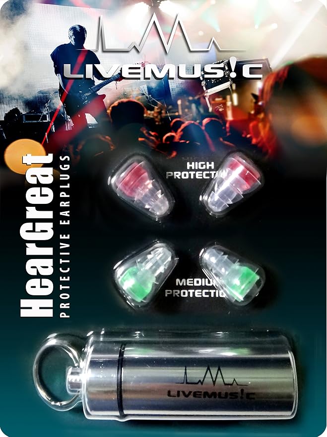 HearGreat Reusable Silicone Ear Plugs – 2 Pairs of High Fidelity Ear Plugs for Sleeping, Concerts, Travel, Work, and More – 21 dB and 27 dB Hearing Protection Plugs with Aluminum Case by LiveMusic