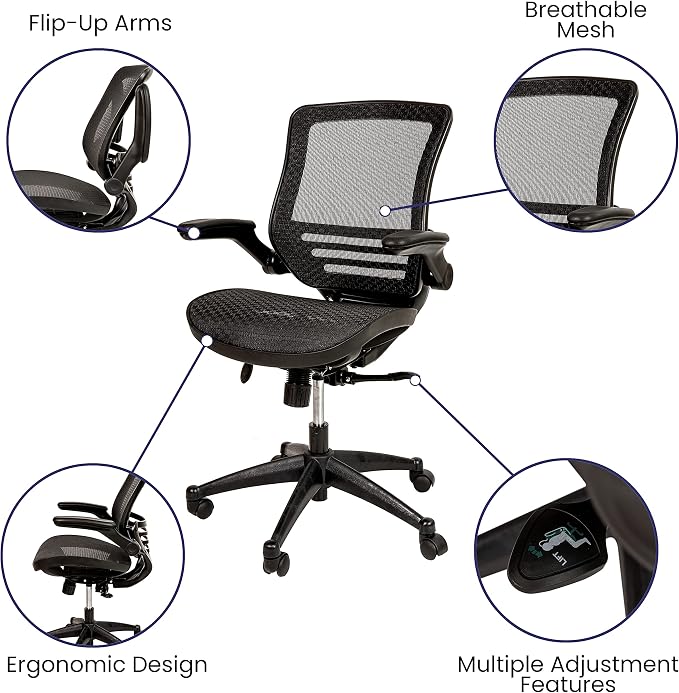 Flash Furniture Warfield Mid-Back Transparent Black Mesh Executive Swivel Office Chair with Black Frame and Flip-Up Arms