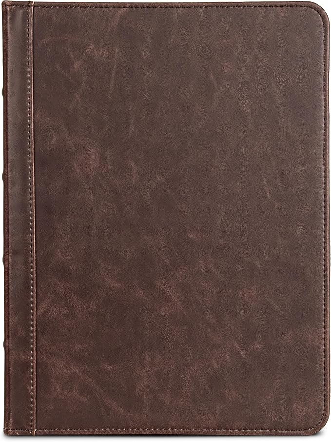 Samsill Vintage Portfolio/Zipper Faux Leather Portfolio, Book Style Hardback Design, Business & Interview Padfolio Organizer, 8.5 x 11 Writing Pad, Dark Brown