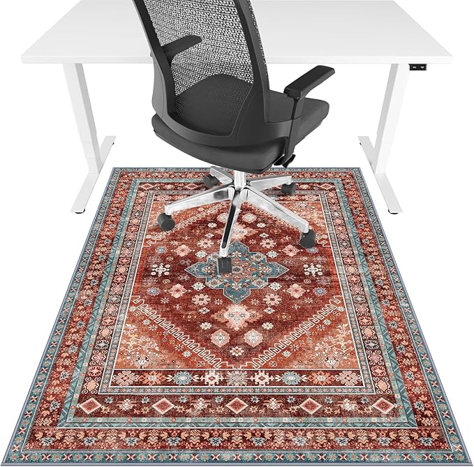 Office Chair Mat for Hardwood Floor & Tile Floor,36"X 48" Heavy Duty Desk Chair Mat for Hard Floors, Under Desk Rug for Rolling Computer Chair,Anti Slip,Low Pile Carpet Floor Protector-Brown Red