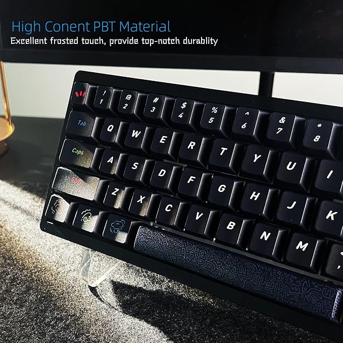 Womier Shine Through Keycaps Black Graffiti Cute PBT Keycaps 60 65 75 100 Percent, Cherry Profile Dye-Sublimation Custom Key caps Set for Cherry Gateron MX Switches Mechanical Keyboard-Black