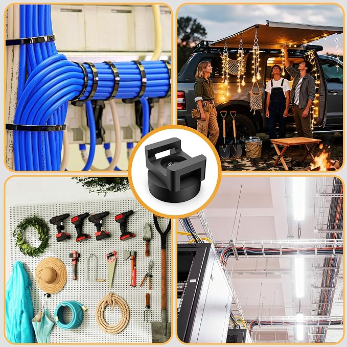 20 Pcs Magnetic Zip Tie Mount Base 26lbs Strong Magnetic Zip Tie Holder Multipurpose Magnet Cable Tie Clips Holder Wire Management Clips for Home Office Marine Electrical Wiring Organization Black