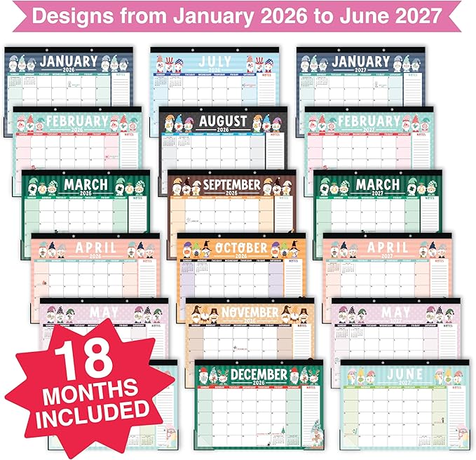 Hadley Designs Large Teacher Desk Calendar 2026-2027 - Desktop Calendar 2026, 18-Month Desk Calendars for Home, Office & Classroom, Cute Classroom Must Haves, Back to School Teacher Gifts