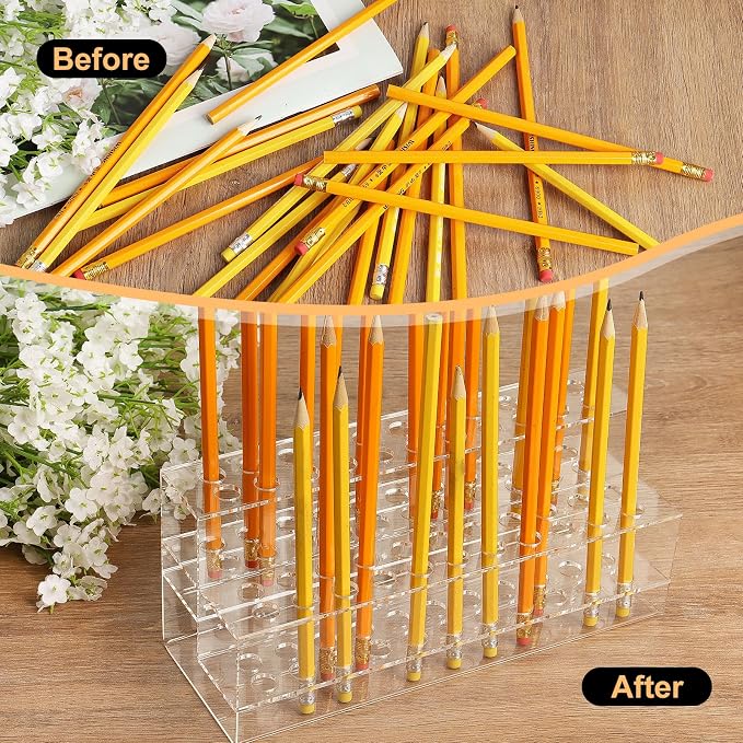 Acrylic Pen Holder, 44-Slots Pen Display Stand Focal Pen Holder Beadable Pen Display Stand Rack Organizer for Home Office Desk School Supplies