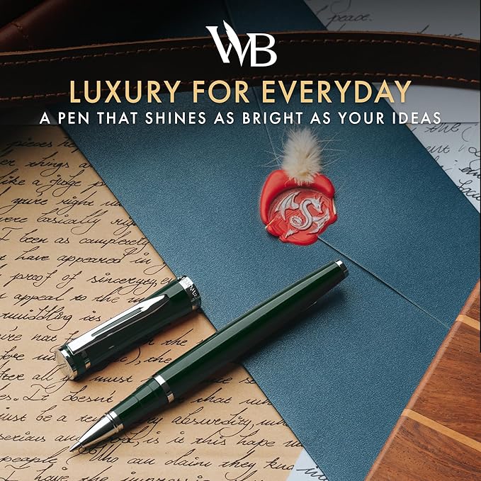Wordsworth and Black Rollerball Pen - Luxury Pen - Chrome Finish, Green Lacquer, Ink Refill, Refillable, Gift for Men & Women, Professional Writing, Nice and Fancy Pens and for Work