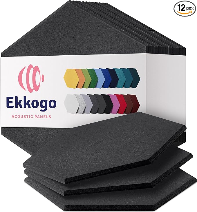 Acoustic Panels 12-Pack Soundproof Wall Panels 12"X10.4"X0.4" Sound Panels High Density Sound Dampening Panels - [Dark Gray Hexagon]