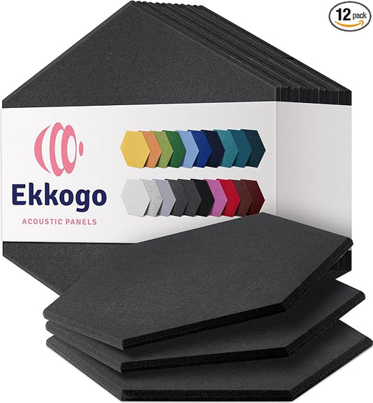Acoustic Panels 12-Pack Soundproof Wall Panels 12"X10.4"X0.4" Sound Panels High Density Sound Dampening Panels - [Dark Gray Hexagon]