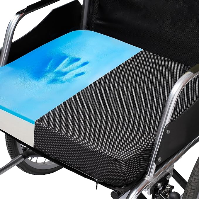 Ifoam Gel Infused Memory Foam Layer Wheelchair Cushion - Seat Cushion for Wheelchair-Office Chair, Kitchen Chair-Pressure Sore and Tailbone Pain Relief-High Dense Polyfoam Base (Black, 24×18×4 inch)