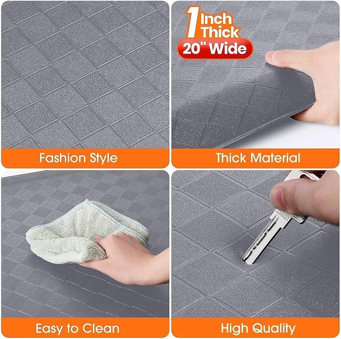 StepRite 1” Thick Kitchen Mats for Floor, Anti Fatigue Kitchen Rugs, Non-Slip,Heavy Duty Water Resistant Kitchen Rug, Standing Desk Mat for Friends, Family, Home, Kitchen, Office (32" x 20", Grey)