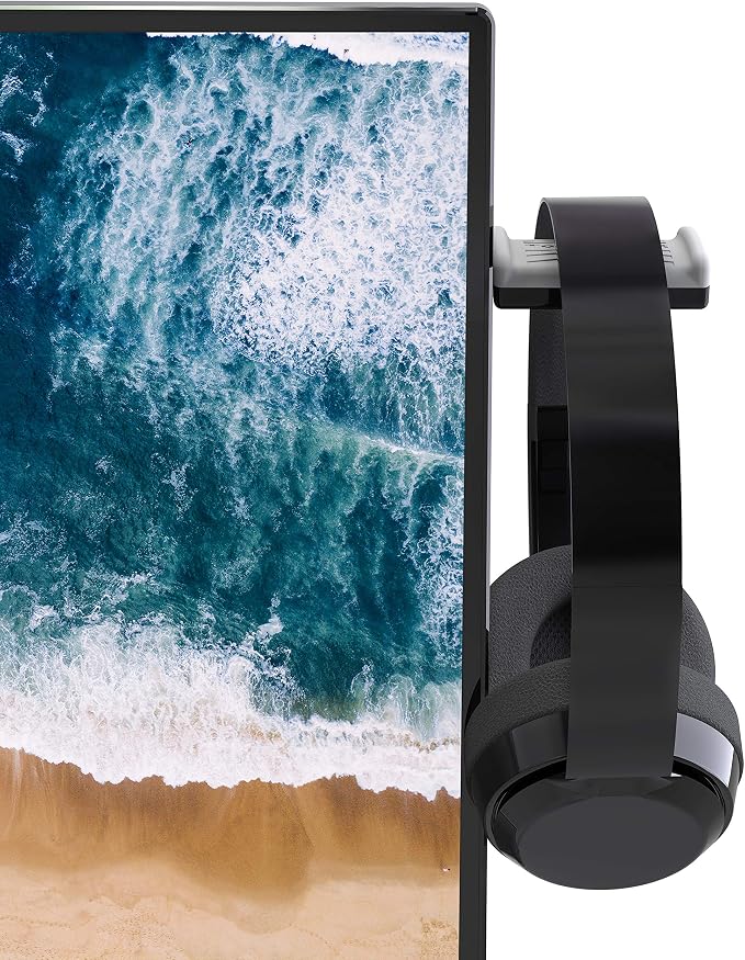 TotalMount Hidden Monitor Stand for Headphones – Does Not Block Monitor | Designed in USA: Premium-Grade Holder Saves Desk Space While Protecting Headphones and Headsets – Removable Adhesive Strips