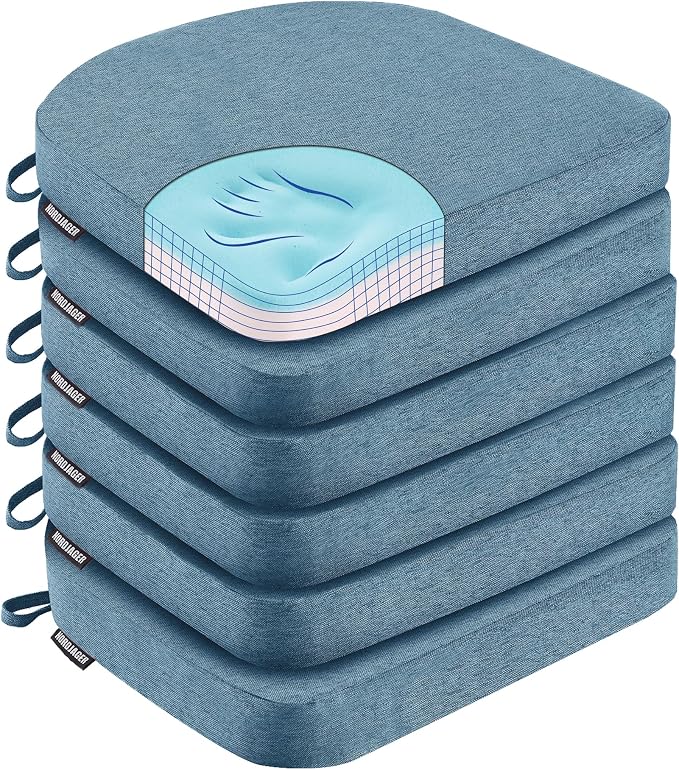 Nordjager Chair Cushions for Dining Chairs, 6 Pack Memory Foam Cushion | 2.5" Thick Chair Cushion; Waterproo Surface with 17" x 16" Size for Kitchen & Dining Chairs, Secure Ties and Washable Cover.