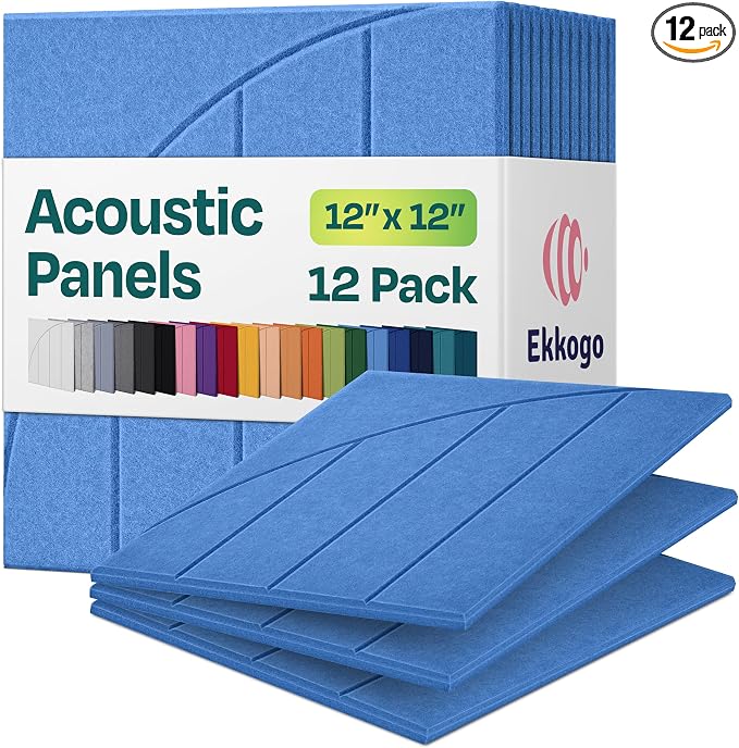 Acoustic Panels 12-Pack Soundproof Wall Panels 12"x12"x0.4" Decorative Sound Dampening for Your Home, Office, Studio, Bedroom & More with Unique ModuArc Carving [Grand Blue]