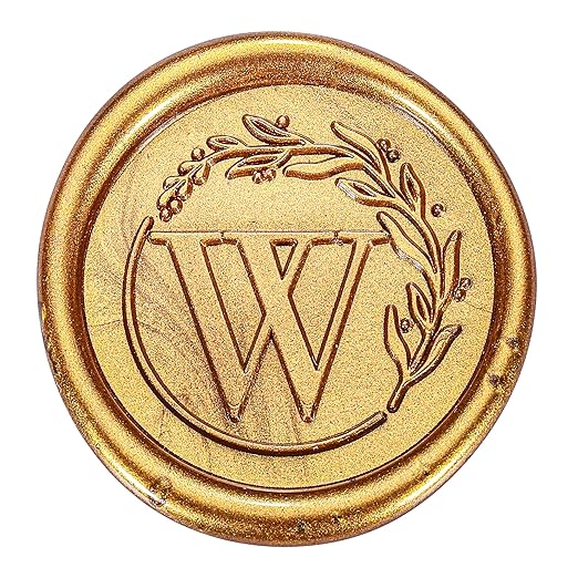 Yoption Letter Wax Seal Kit, Vintage Initial Alphabet W With Wreath Stamp and 120 Antique Gold Seal Beads