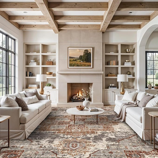 Living Room 12x15 Area Rug - Washable Area Rugs with Non Slip Backing Stain Resistant Carpet for Bedroom Vintage Rugs Indoor Ultra-Thin Carpets Home Decor Decoration Mat 12x15 Brick