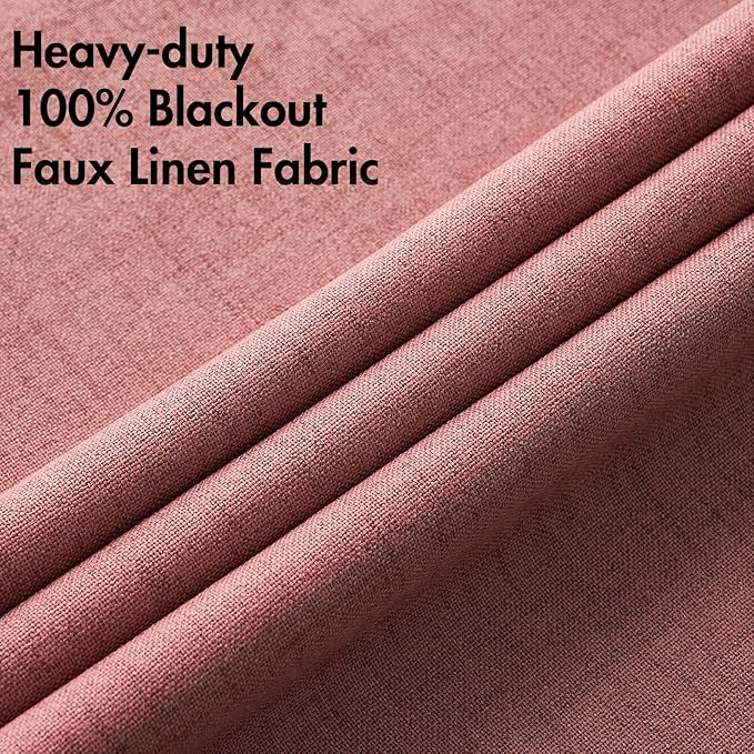 MIULEE 100% Blackout Linen Textured Curtains for Bedroom Solid Thermal Insulated Dusty Rose Grommet Room Darkening Curtains & Drapes Luxury Decor for Living Room 52 x 54 Inch (2 Panels)