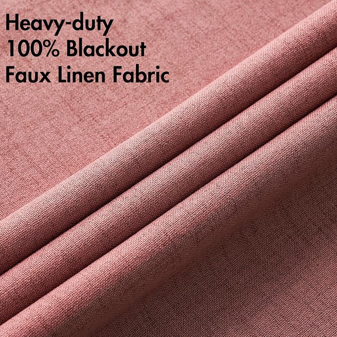MIULEE 100% Blackout Linen Textured Curtains for Bedroom Solid Thermal Insulated Dusty Rose Grommet Room Darkening Curtains & Drapes Luxury Decor for Living Room 52 x 96 Inch (2 Panels)