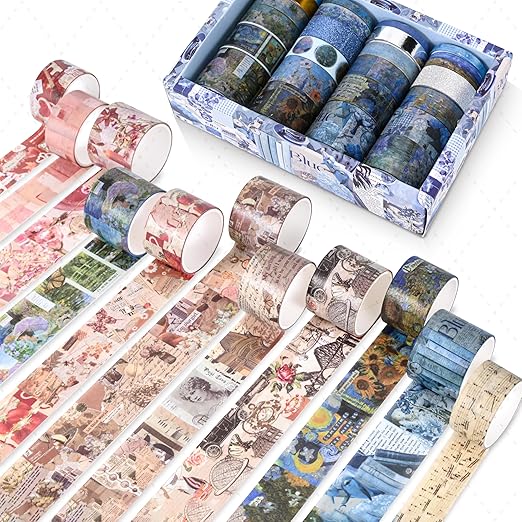 24 Rolls Vintage Washi Tape Set, Floral Decorative Masking Tape for Scrapbooking Supplies,Junk Journal,DIY Art Crafts,Planners and Gift Wrapping(Retro Medieval Series)