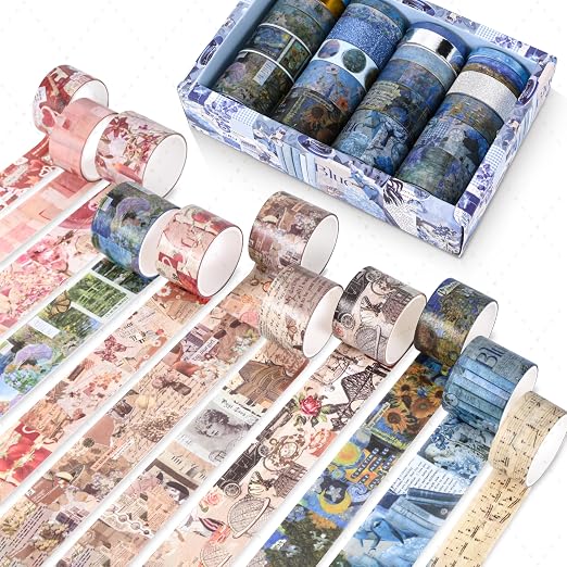 24 Rolls Vintage Washi Tape Set, Floral Decorative Tape for Scrapbooking Supplies,Junk Journal,DIY Art Crafts,Planners and Gift Wrapping(Retro Medieval Series)